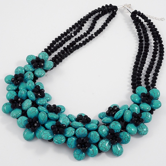 SOMETHING BLUE Turquoise & Jet Statement Necklace - Picture 2 of 4